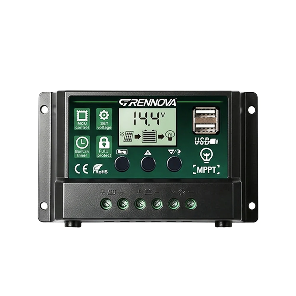 Kontroler ładowania solarnego MPPT GRENNOVA 10A/30A/60A — 12V/24V Auto z wejściem i wyjściem DC, kompatybilny z różnymi typami akumulatorów. — 2