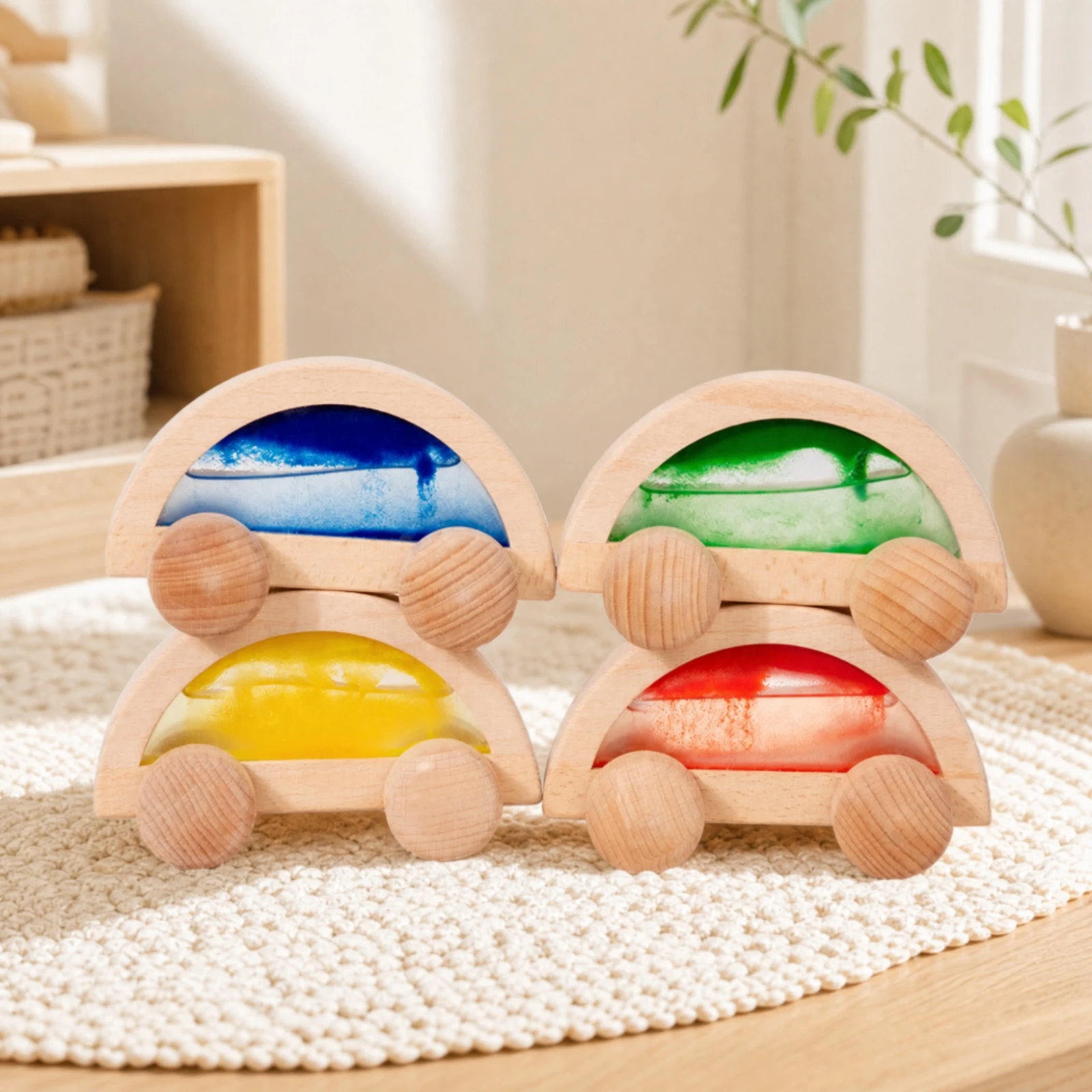 Wooden Car with Sensory Insert Tactile Sensory Wooden Toy Car Smooth Rolling Developmental for Toddlers, Imaginative Play