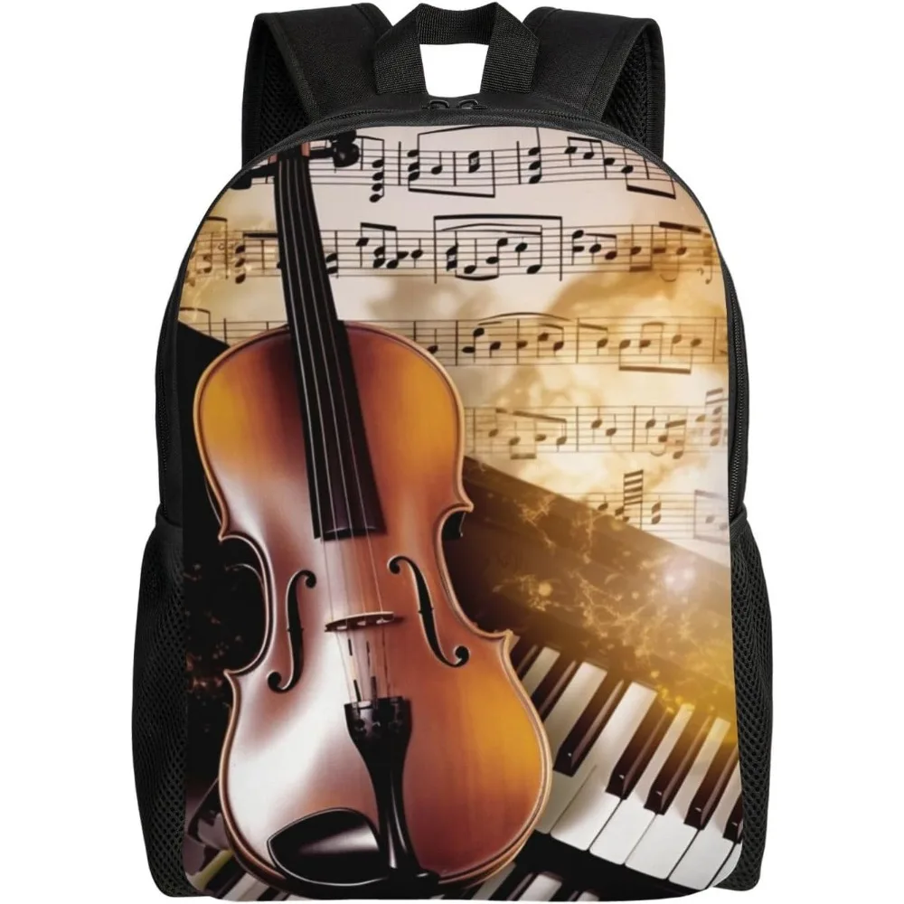 

Piano Violin Music Notes Cute Backpack Waterproof Lightweight Laptop Backpack Shoulder Bag Casual Daypack For Women Men