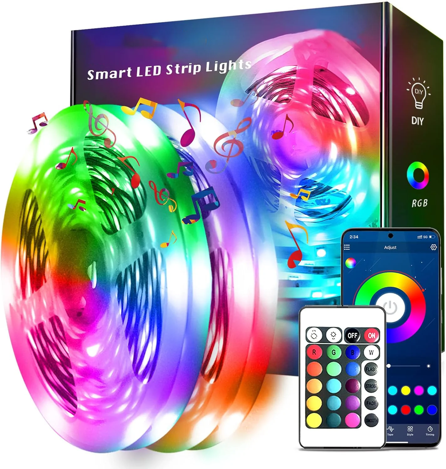 

OUQI 5M/10M/15M/20M/30M/40M 5050 LED Strip Lights USB LED Tape Lights With Smart Bluetooth for TV PC Gaming Backlight Decoratio