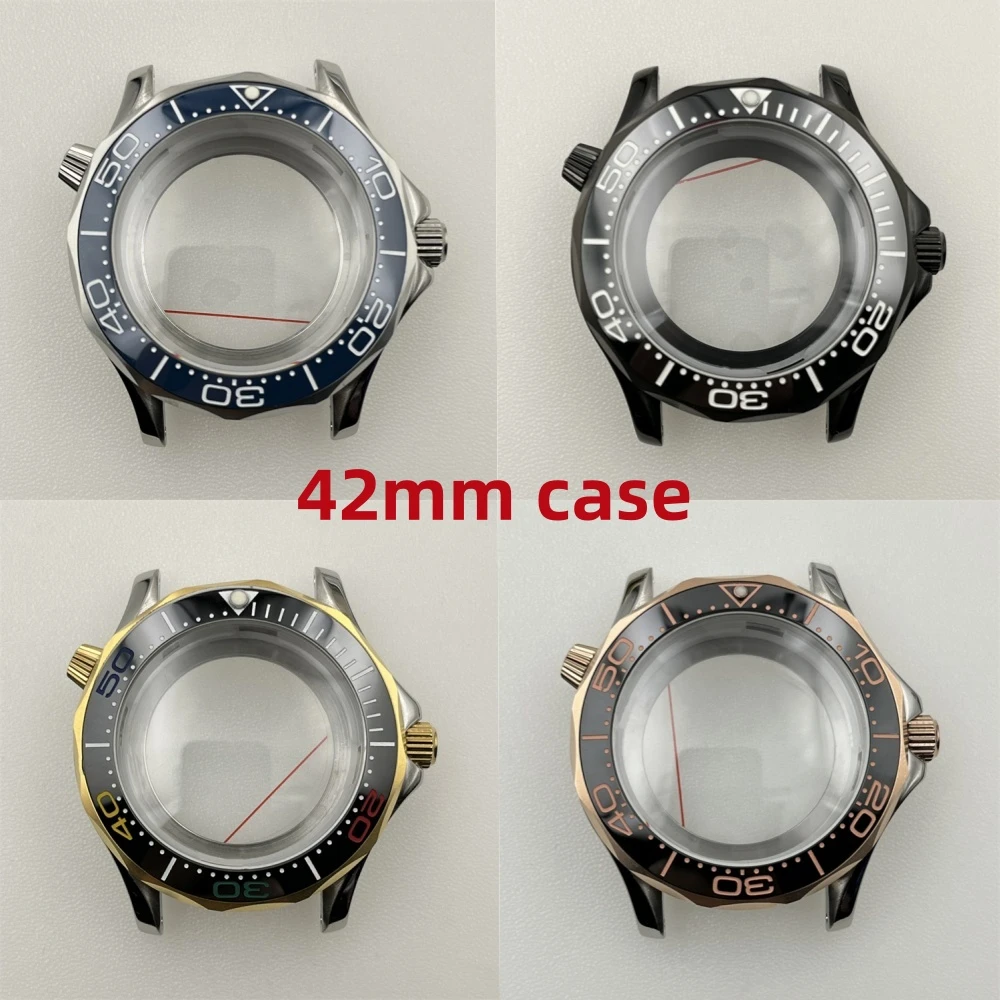 42mm Watch Case NH35 Stainless Steel Waterproof Cases for MOD Seamaster 300 NH36 4R36 7S26 Movement Watch Replacements 30ATM