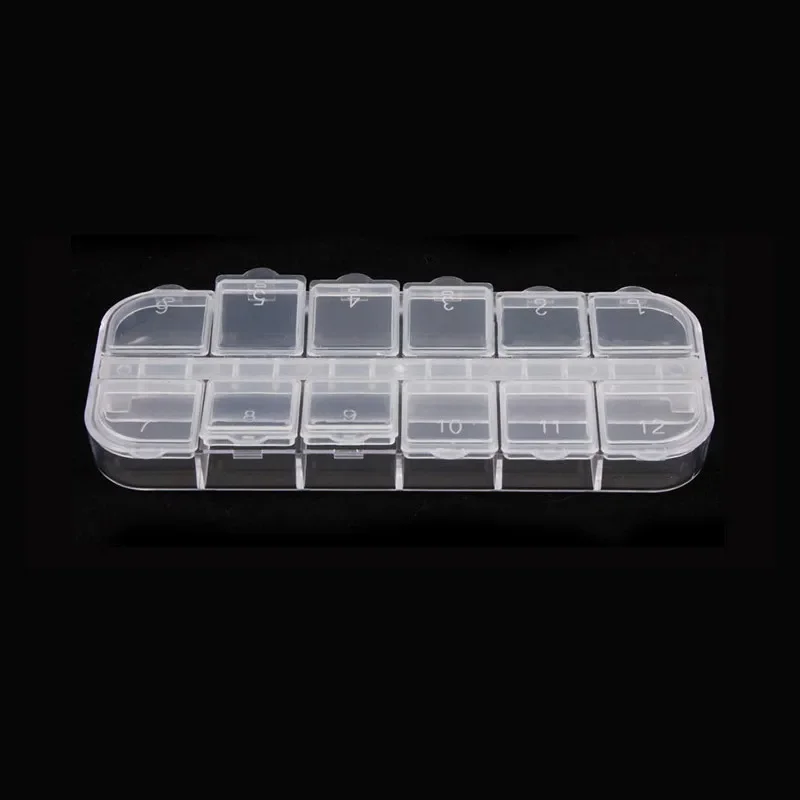 12 Cells Nail Art Acrylic Decorations Storage Case Empty Container Gems Glitter Beads Rhinestones Jewelry Storage Box