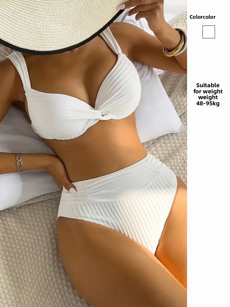 

Large Size Beach Vaion Bikini High Waist Separate Swimming Costume Women Hot Spring Triangular Bikini with Steel Support