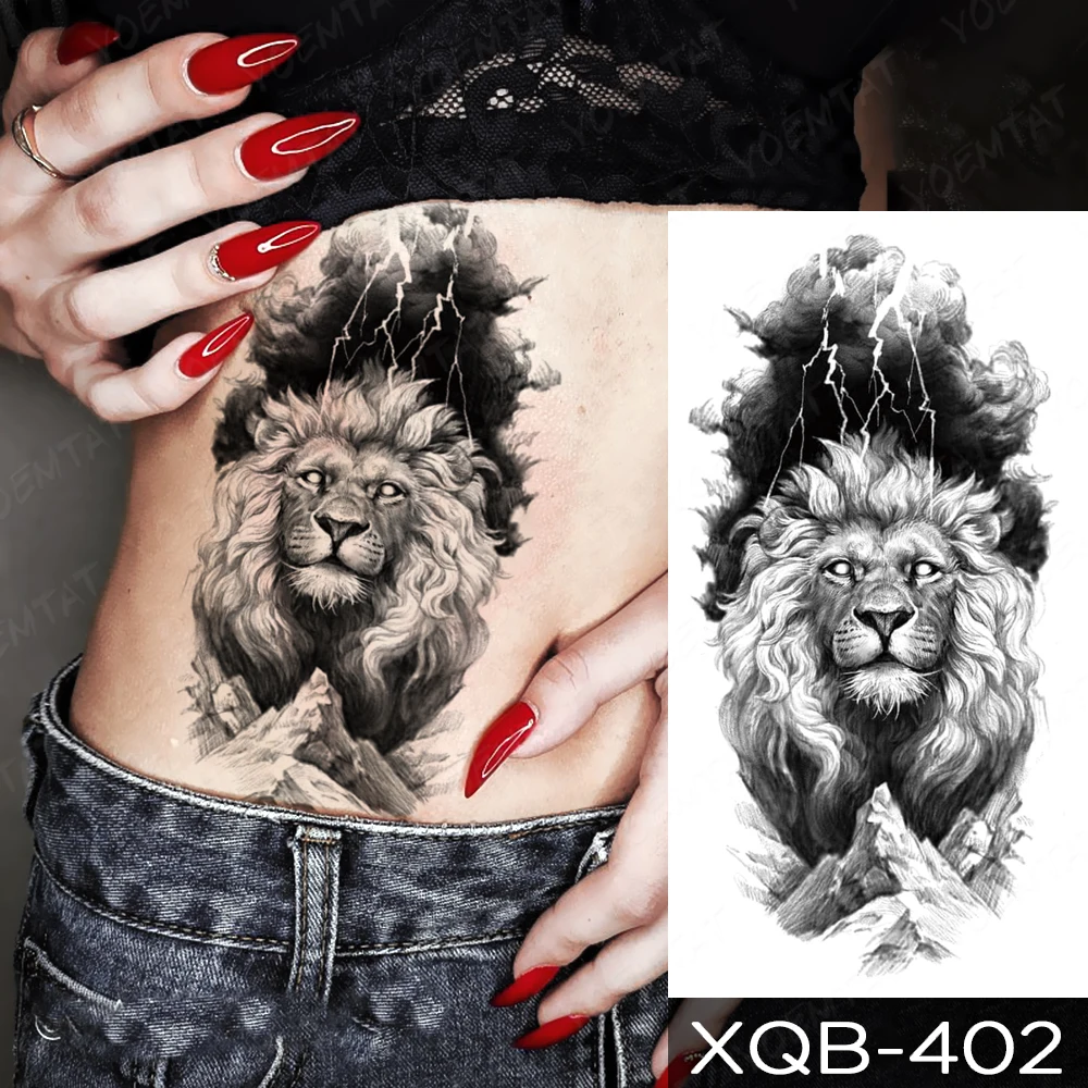 Waterproof Temporary Tattoo Sticker Lightning Lion Tiger Wolf Owl Flash Transfer Tatto Women Men Arm Waist Body Art Fake Tattoos