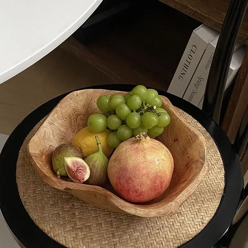 Plates Large Capacity Natural Wood Snacks Fruit Solid Wood Irregular Retro Living Room Tea Table Fruit Tray Art Decorate