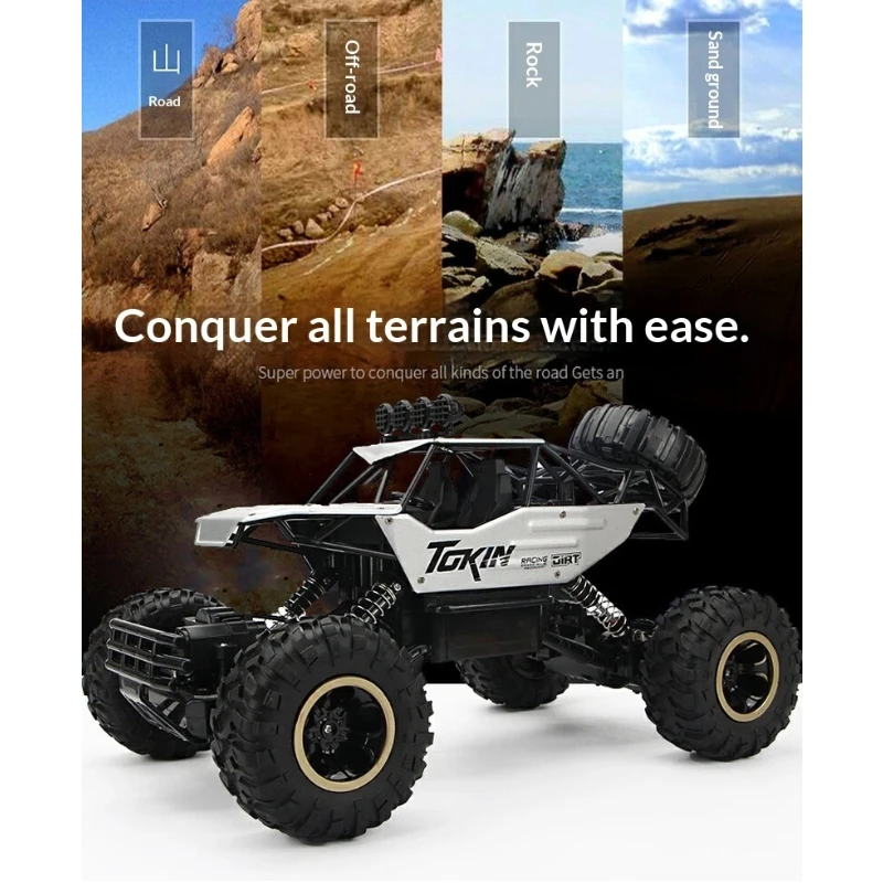 Large-Scale RC Monster Off-Road Truck, 4WD All-Terrain Rock Crawler High-Speed Drift with Rechargeable Battery