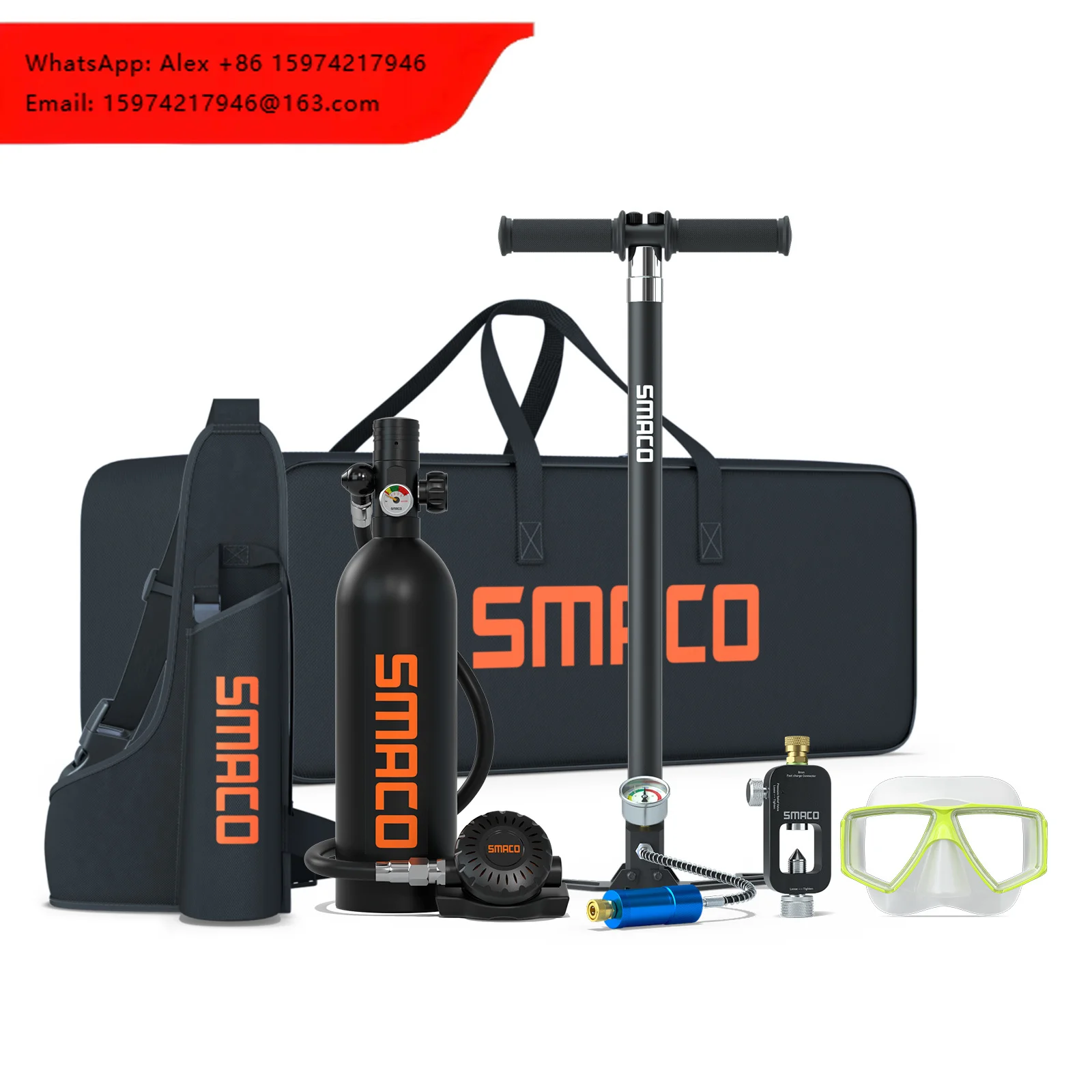 2026 Underwater Breath Portable Mini Tank SMACO Scuba Diving Tank Spare Oxygen Cylinder-1L Set