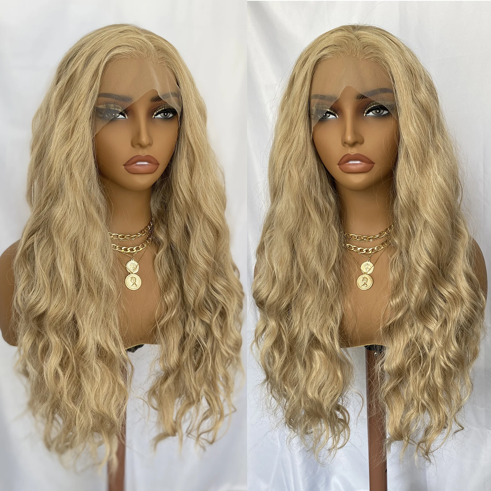 

Смешанный блондин парик Длинные свободные вьющиеся синтетические парики фронта шнурка для женщин 13x4 Кружева фронтальная естественная линия волос Парик для ежедневного использования Drag Queen