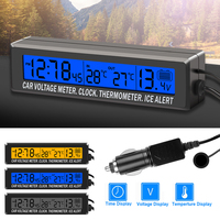 Digital LCD Clock Car Voltmeter Thermometer Battery Voltage Temprerature Monitor 12V/24V LED Backlight with Cigarette Socket