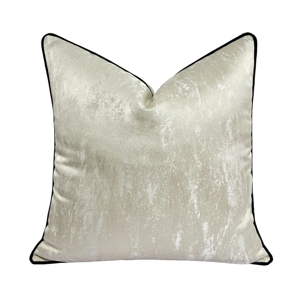 Hinyeatex Zeitgenössischer Beige-Kissenbezug mit abstrakter Textur, gewebter Jacquard-Samt-Kissenbezug für Zuhause, dekorativ, 45 x 45 cm, 1 Stück