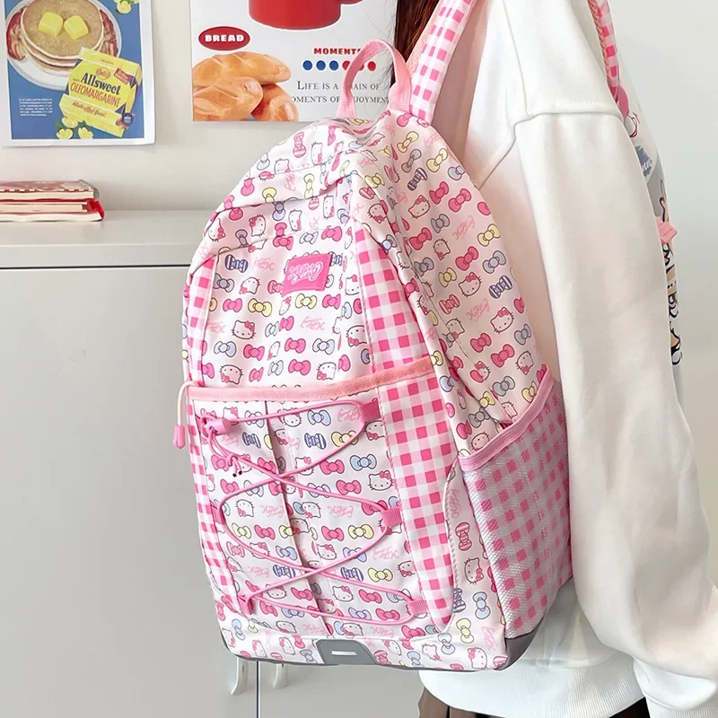 Sanrio tas punggung kartun Hello Kitty, tas sekolah kapasitas besar, tas bahu kasual dan ringan, tas ransel tahan air