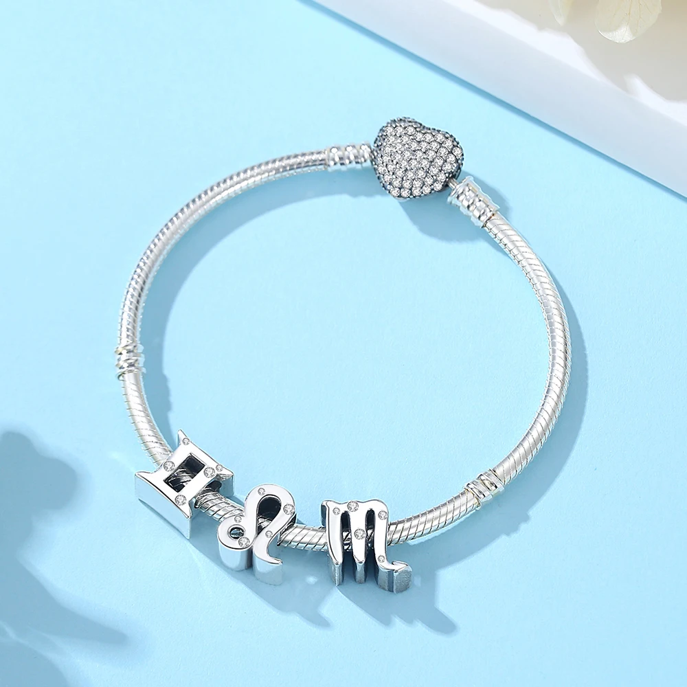 925 Sterling Silber Charms Original 12 Tierkreis aries Leo Kristall perlen passen Pandora Armbänder Halsketten DIY Schmuck Geschenk für Frauen