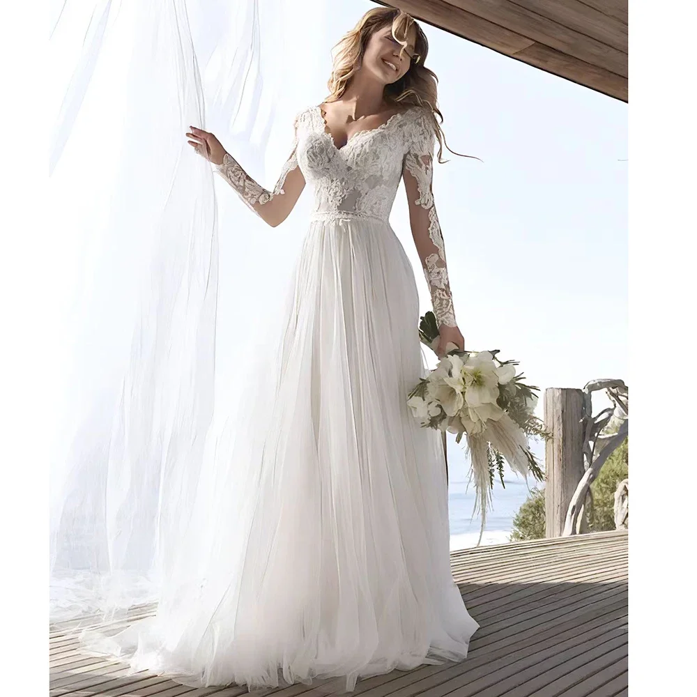 

Hobo Elegant Wedding Dresses 2024 Sweetheart Long Sleeve Lace Chapel Train Organza Formal Occasion Bridal Dress Vestidos 2024