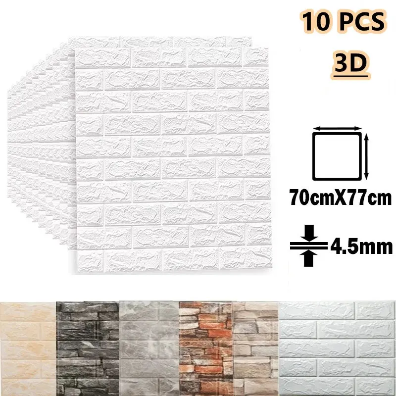 10 Pcs Moisture Proof Crash Foam Wallpaper Self-Adhesive Imitation Brick Sticker Bedroom 3D Wall Stickers Home DIY Luxury Decor