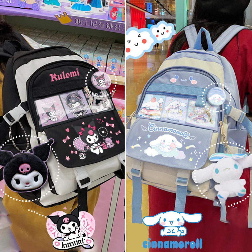 

Kuromi Sanrio Cinnamoroll Backpack Children Plush Anime Toy Girl Boy Black Blue Schoolbag Student School Bag Computer Large Gift