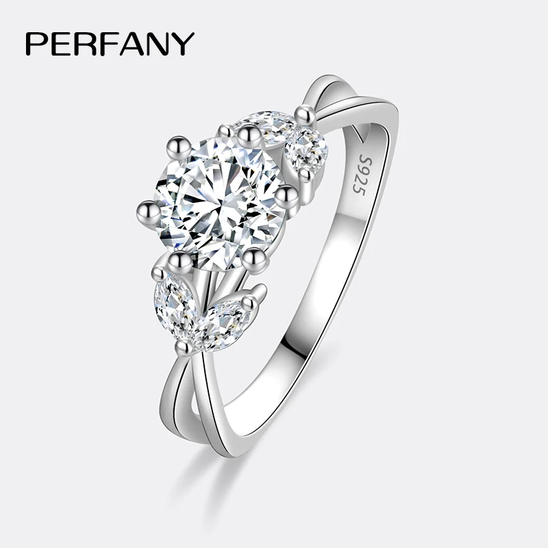 

PERFANY 1CT Moissanite Ring for Women S925 Pure Silver Flower Design Laboratory Certification Diamond Wedding Elegant Jewelry