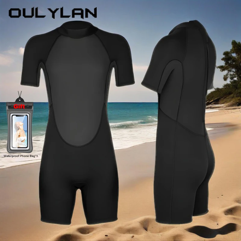 

Oulylan Neoprene Short Wetsuit For Men Short Sleeves Back Zip Wet Suits 3mm Keep Warm Surf Suit in Cold Water for Snorkeling