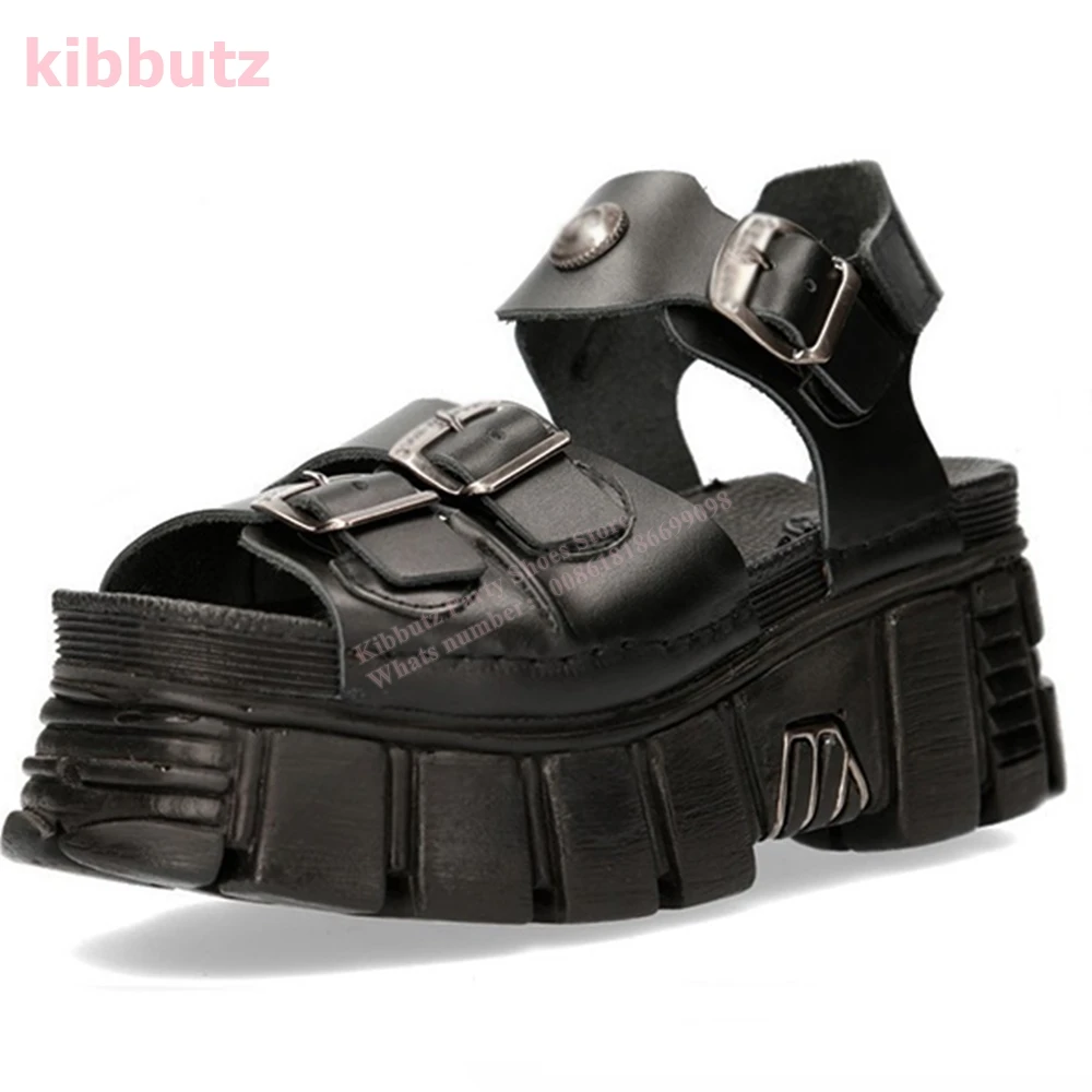 Sandali con plateau Punk fondo spesso Rock Gothic Dark Style Y2k punta tonda fibbia per cintura cinturino alla caviglia moda scarpe Concise novità