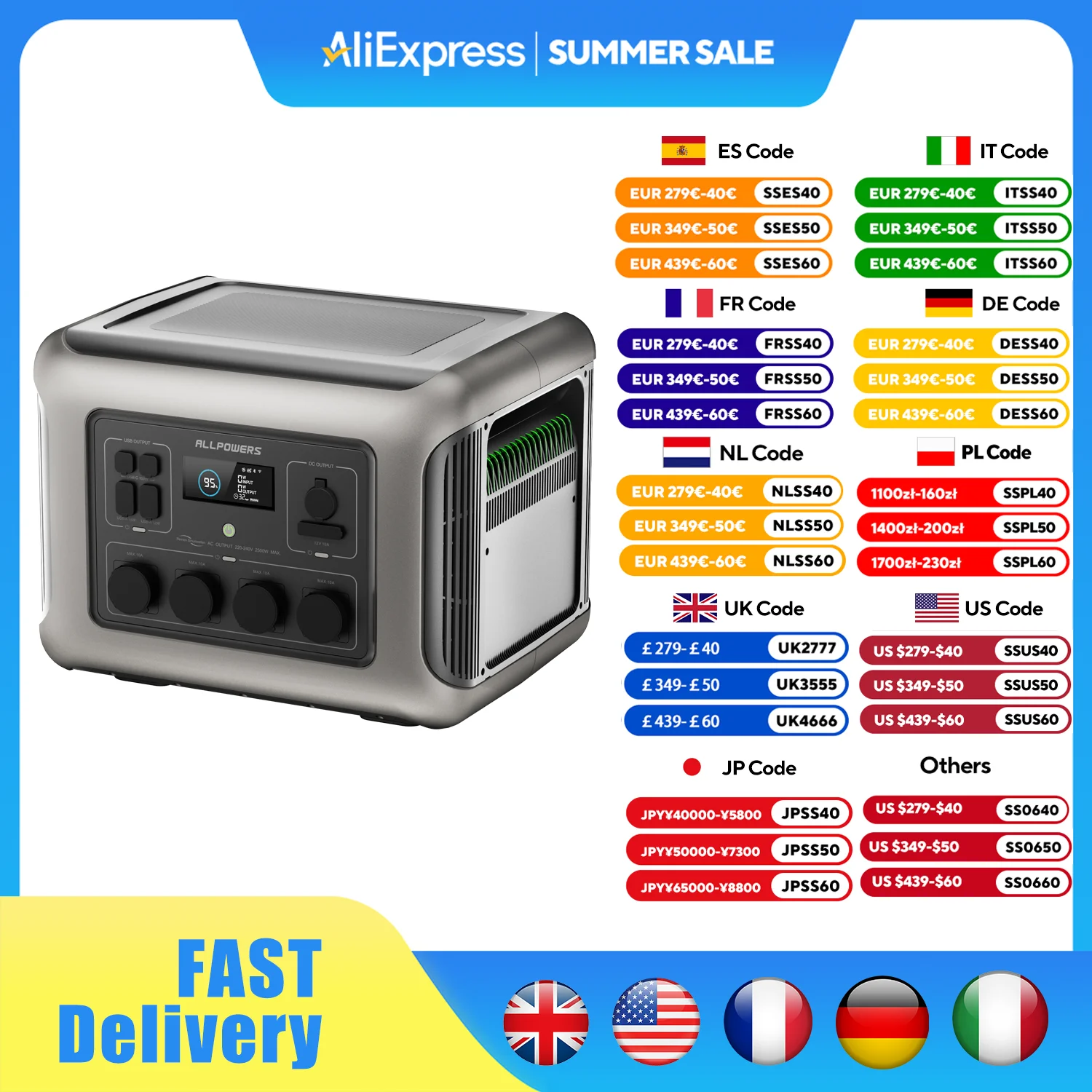 

ALLPOWERS R2500 Portable Power Station 2016Wh Expandable to 20kWh LFP Battery 2500W Emergency Household / Outdoor Power Supply