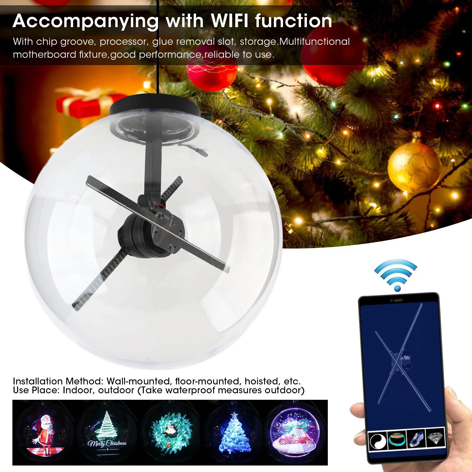

3D Projector Fan Digital Holographic Projector Projector Wireless WIFI 3D Holographic Projector Ball Shape Advertising Displayer