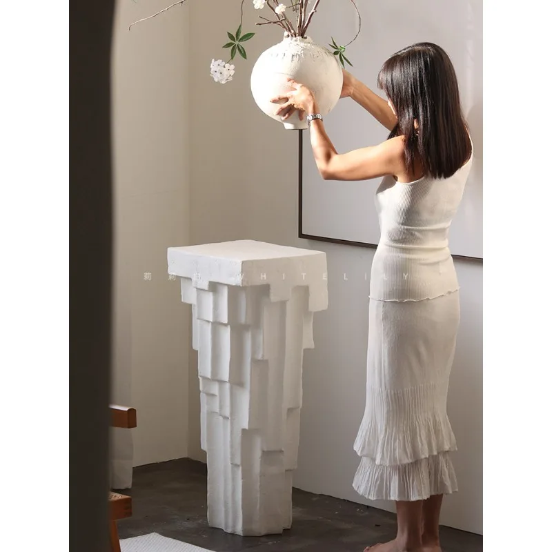 Lily White French medieval sculpture table, fiberglass base, pier, narrow entrance, retro home art floor ornament