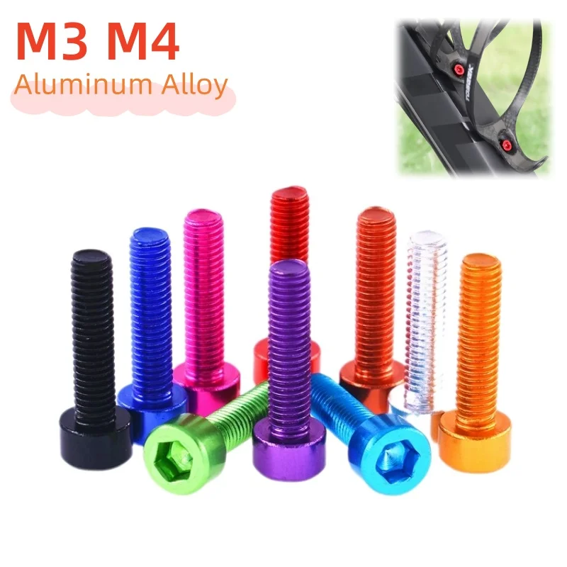 5pcs Aluminum Alloy Hex Socket Head Cap Screw M3 M4 Colourful Bicycle Bottle Cage Screws Ultra-Light Aluminum Holder Bolts