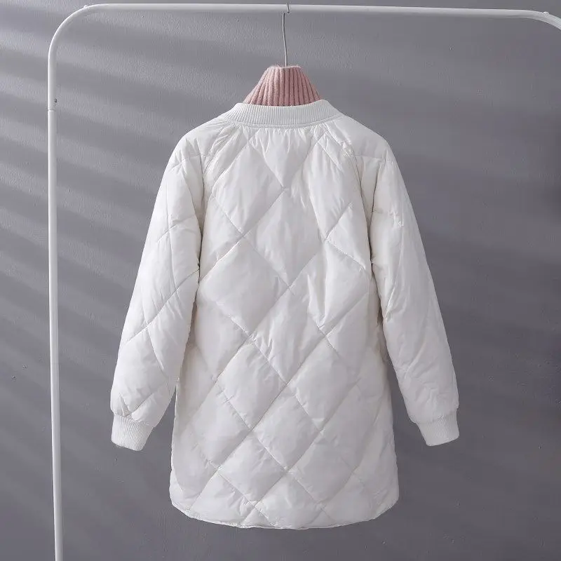 Parkas Women Clothing 2025 Winter Jacket New Korean  All-match Casual Baseball Uniform Jackets Female Long Diamond Cotton Coat