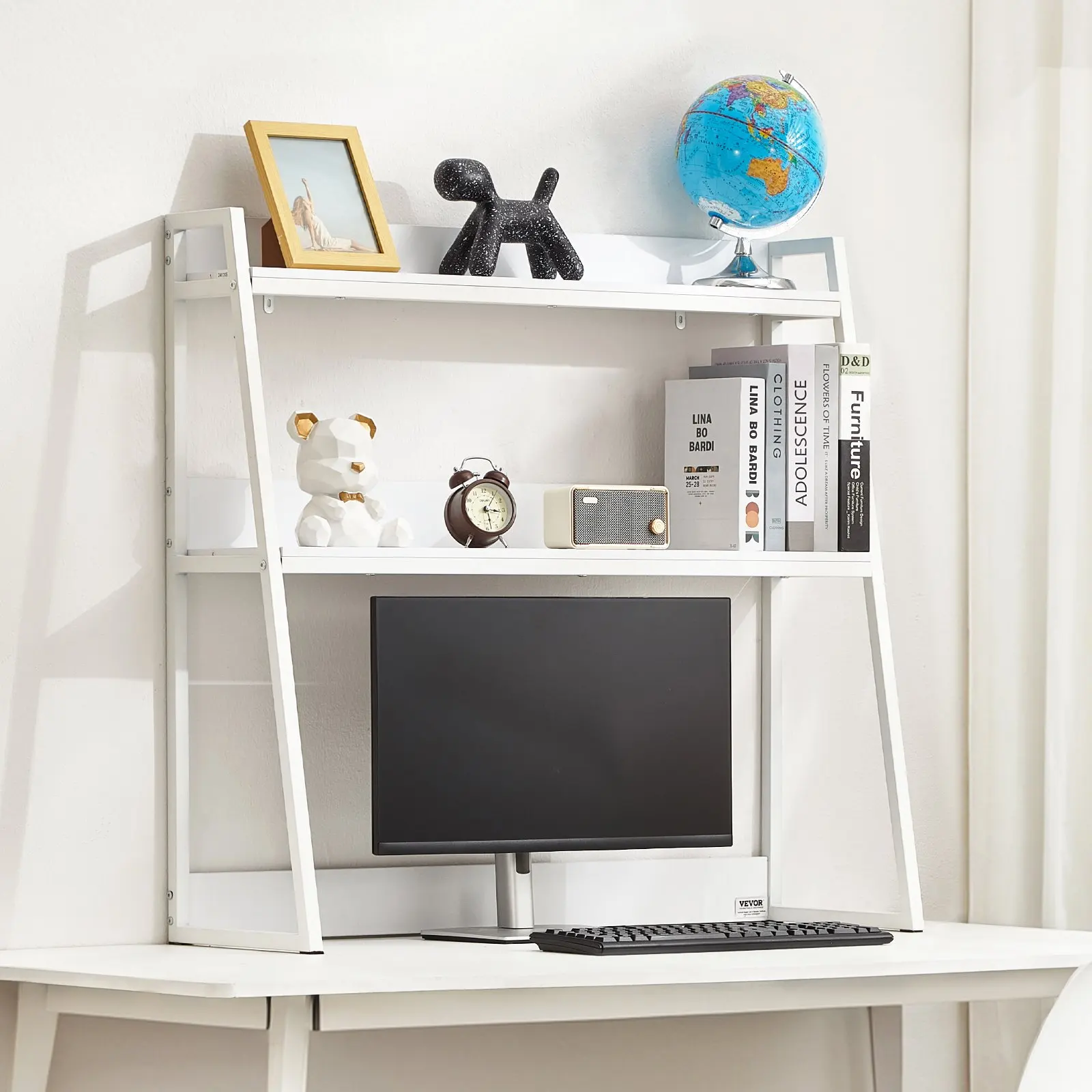 

Desktop Bookshelf, 2-Tier Desktop Storage Organizer, 37.4' X 12.6' X 35.4' Office Desk Storage Rack Display Shelf, Desktop