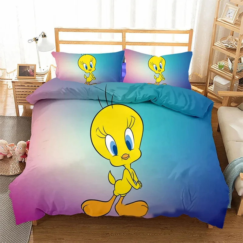 3D Print Tweetys Bird Bedding Set,Duvet Cover Comforter Bed Set Quilt Cover Pillowcase,King Queen Twin Size Boys Girls Adults