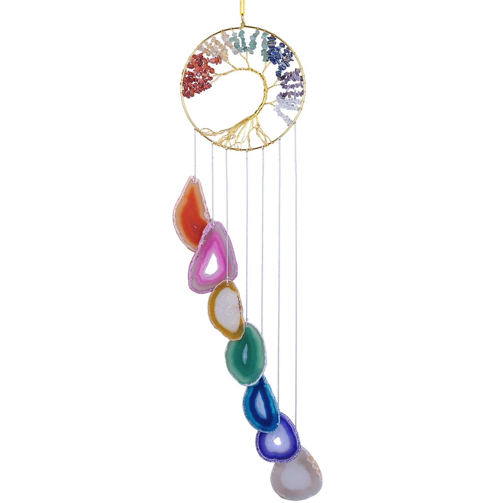 7 Chakra Crystal Life Tree With Agate Slices Wind Chimes, Wall Hanging Ornaments Window Home Decor 28-30 Inches