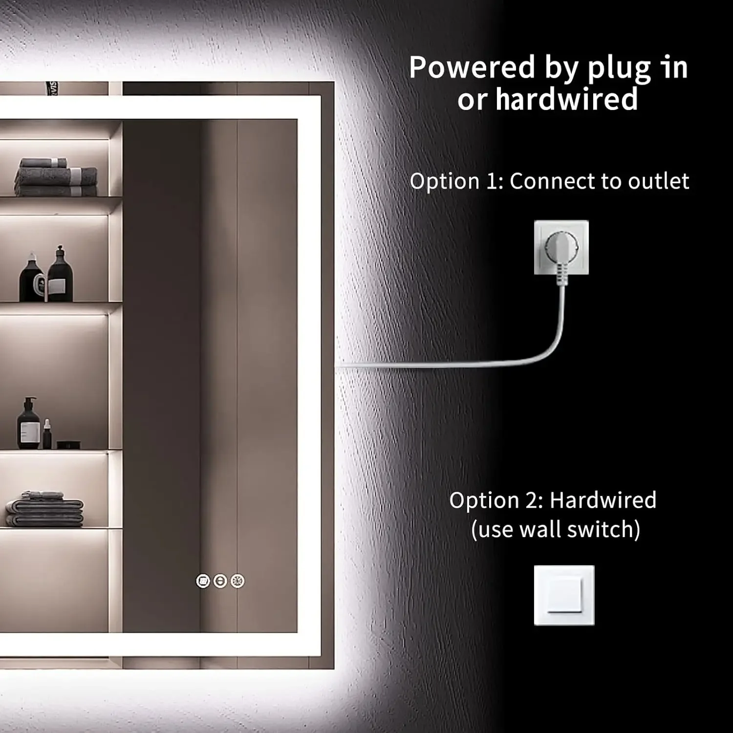 バスルームミラー,壁用バニティミラー,防曇,調光可能,バックライト付き,24x32,LOAAO-LED