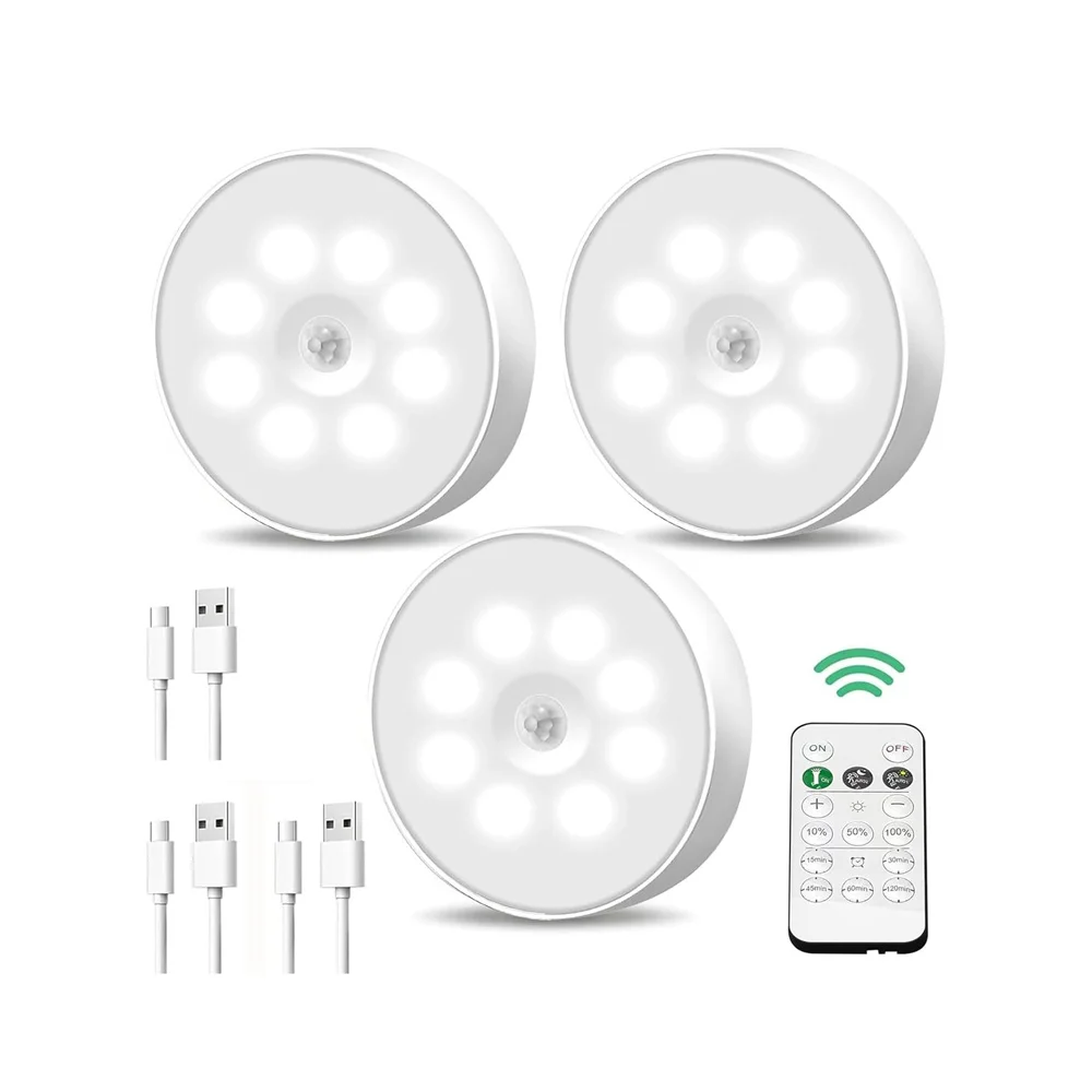 PIR Motion Sensor for Indoor Emergency Lighting, Remote Controller, USB Recharged, Bedroom,Stairs,Kitchen,Washroom, DC 5V, 85mm