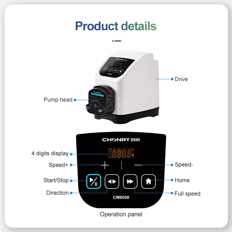 CHONRY CM6000 Digital Peristaltic Pump Max 2280mL/Min Laboratory Liquid Transfer Peristaltic pump
