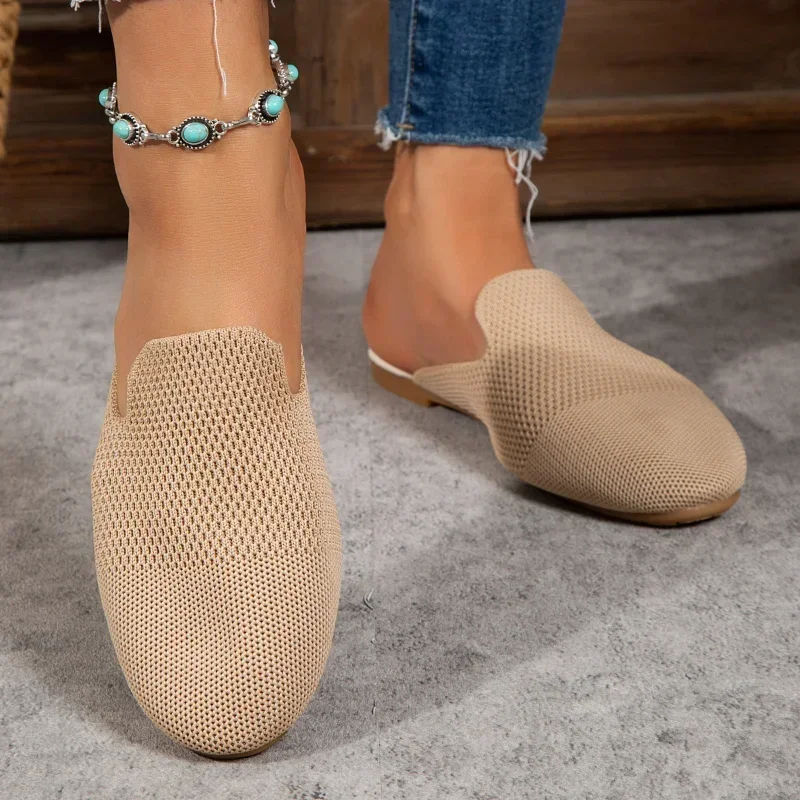 Pointed Half Slippers for Women 2024 Autumn New Female Casual Slip-On Flat Walking Shoes Woman Lightweight Non Slip Casual Shoes