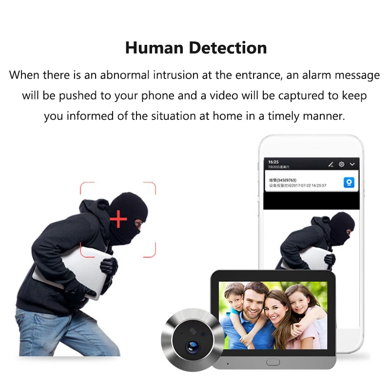 Campanello radar wireless Tuya da 4,3 pollici campanello per porte WiFi telecamera per fori mobili rilevamento movimento PIR visione notturna videocitofono 1080P per la casa