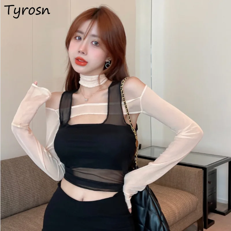 

Tank T-shirt Sets Women Design Hotsweet Simple All-math Summer Sun-proof Daily Ladies Mature Korean Style Tender Fashion Slim