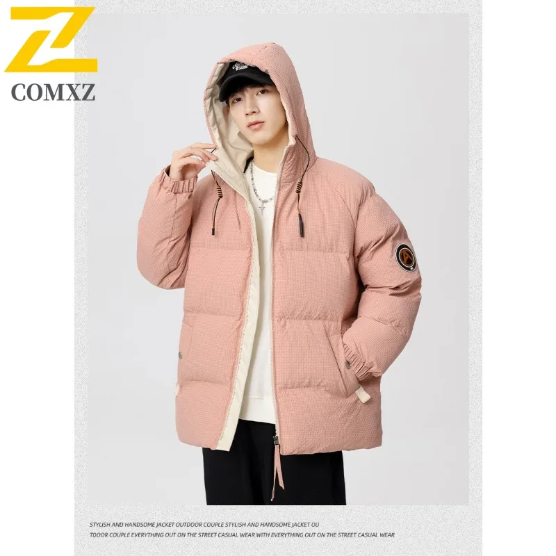 COMXZ 2025 New Autumn Winter Men Cotton Coat Casual Padded Jacket Quilted Parka Hooded Couple Outerwear lightweight windbreaker