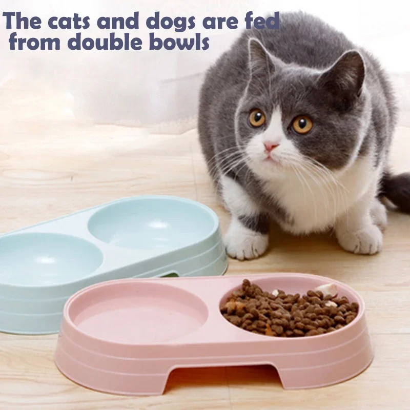 Macaron Pet Double Bowl Plastic Kitten Dog Food Drinking Tray Feeder Cat Feeding Pet Supplies Accessories Cat toys Dog bowl Cats