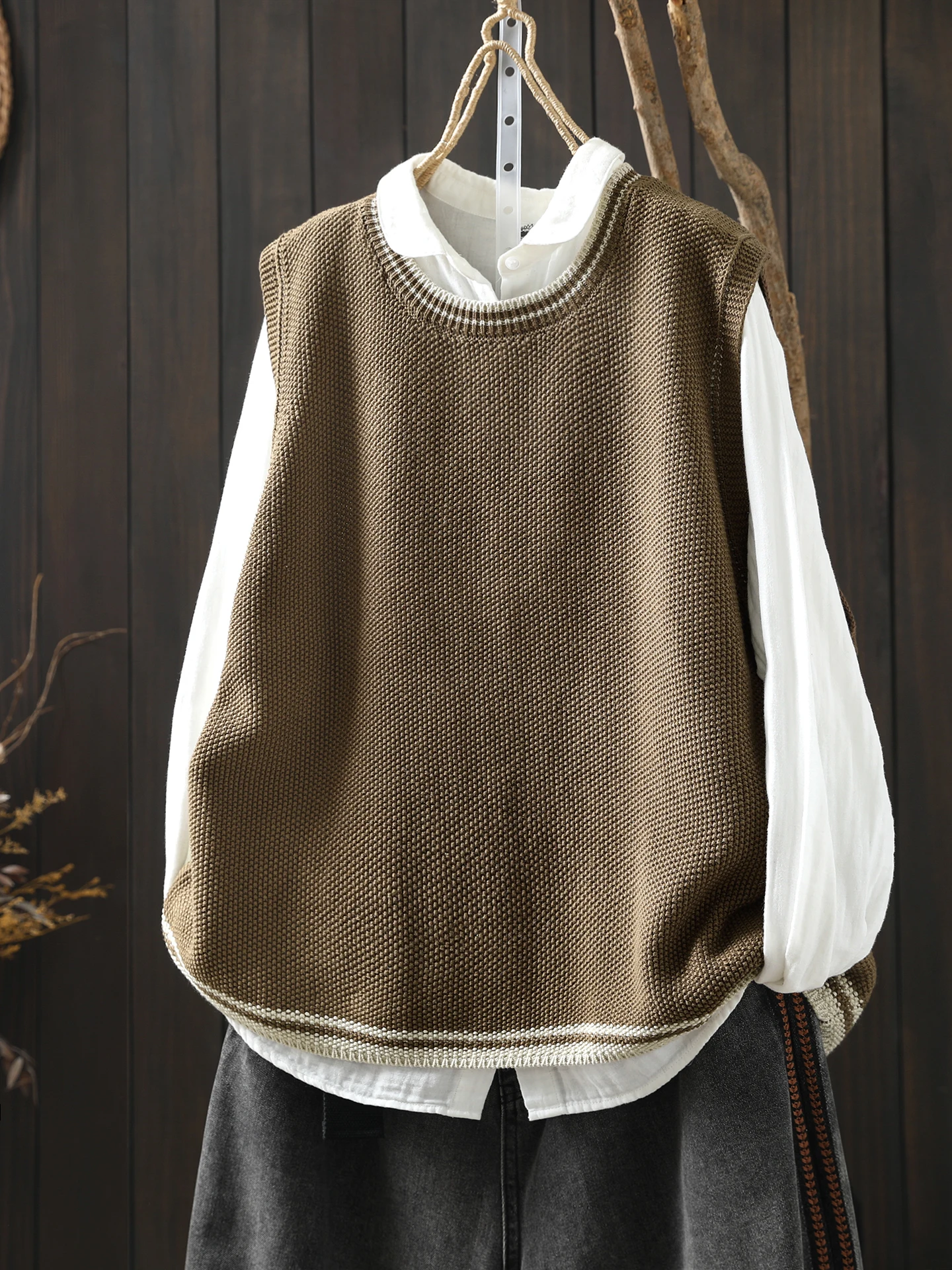 

Новая весенняя свободная вязаная хлопковая майка с круглым вырезом для мам, повседневная, дышащая, удобная, женская.