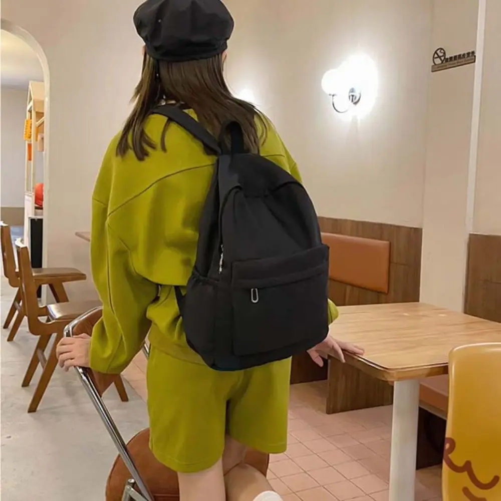 Solid Color Preppy Style Backpack Large Capacity Nylon Students School Bag Korean Style Storage Bag Teenagers Shoulder Bag