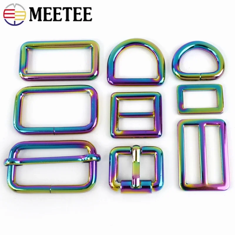 

10Pc 20-38mm Metal Rainbow Buckles for Bag Strap Tri-Glide Slider D Ring Buckle Webbing Adjuster Loop Hook DIY Accessories