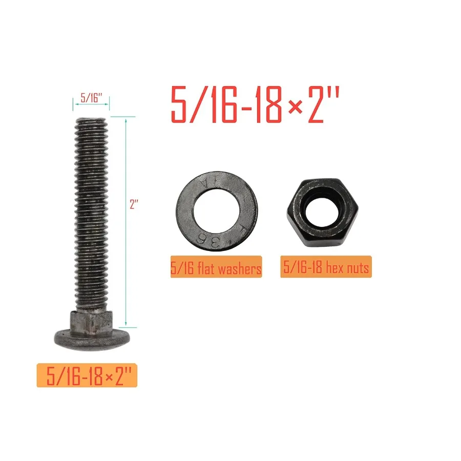 Kit assortimento di viti per bulloni per carrello da 10 set 5 bulloni a collo quadrato rotondo 1618 x 2 '' con dadi esagonali e rondelle piatte 45 #   Acciaio (Blac