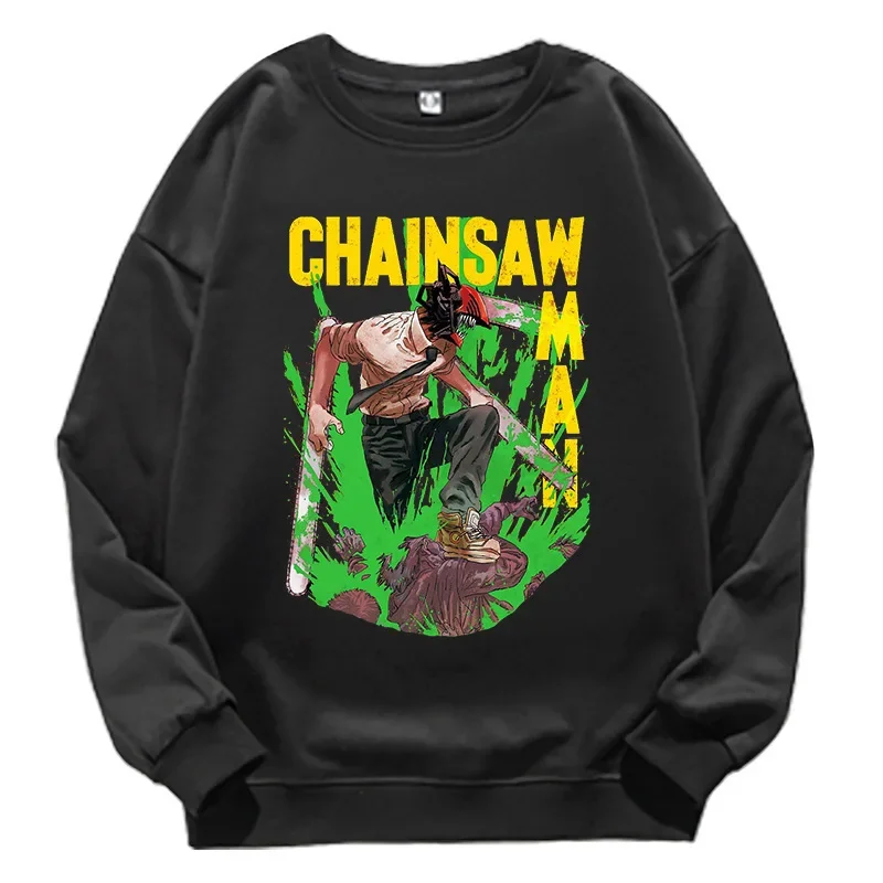 بالمنشار رجل أنيمي طويلة الأكمام طاقم الرقبة البلوز للجنسين القطن تي شيرت اليابانية الكرتون طباعة الوالدين والطفل مطابقة الملابس #1