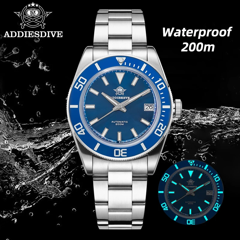 ADDIESDIVE Sapphire Diving Watch Bubble Mirror Pot Cover Glass Luminous 200m Waterproof Automatic Mechanical Watches For Men NEW