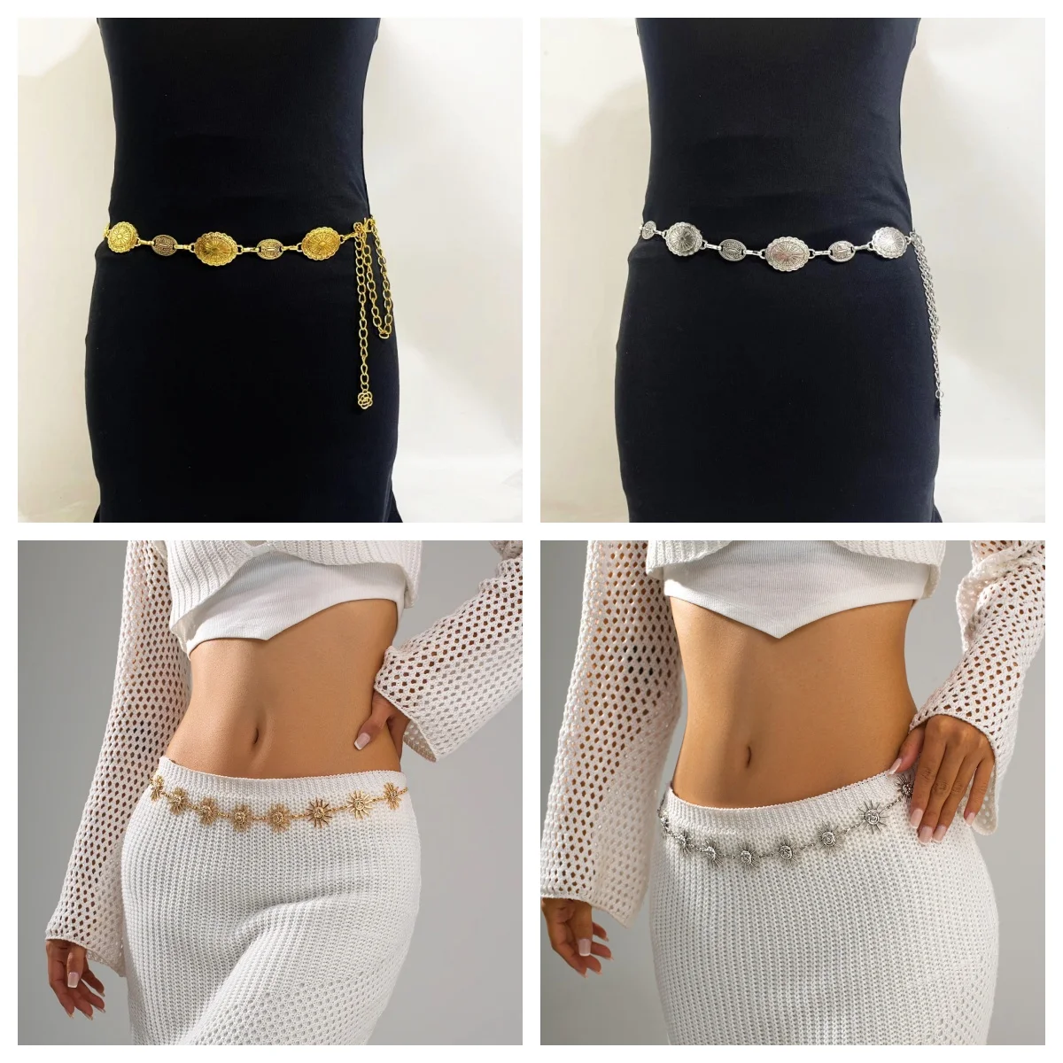 Cadena de Cintura de Metal con Diseño de Girasol y Cara Sonriente, Chapada en Oro, Estilo Vintage, Joyería de Playa para Mujer, Cadena de Moda para Damas
