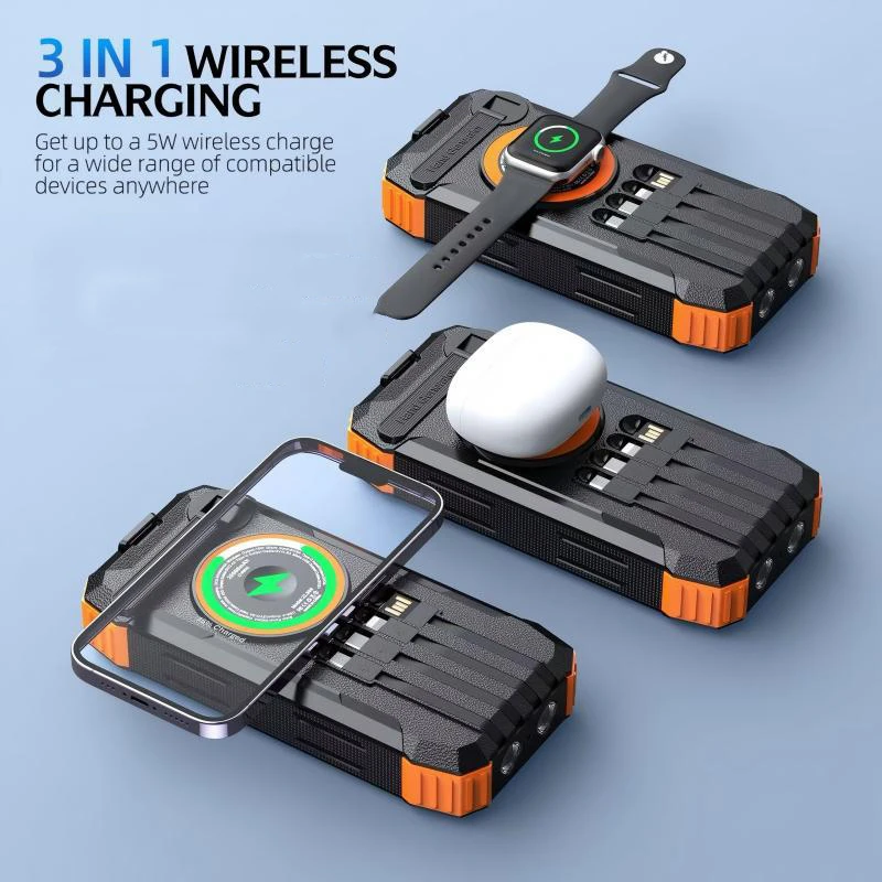 Магнитный беспроводной аккумулятор на солнечной батарее 3 в 1, 22,5 Вт, быстрая зарядка, ручное зарядное устройство Magsafe Powerbank для iPhone 16 iWatch Airpods