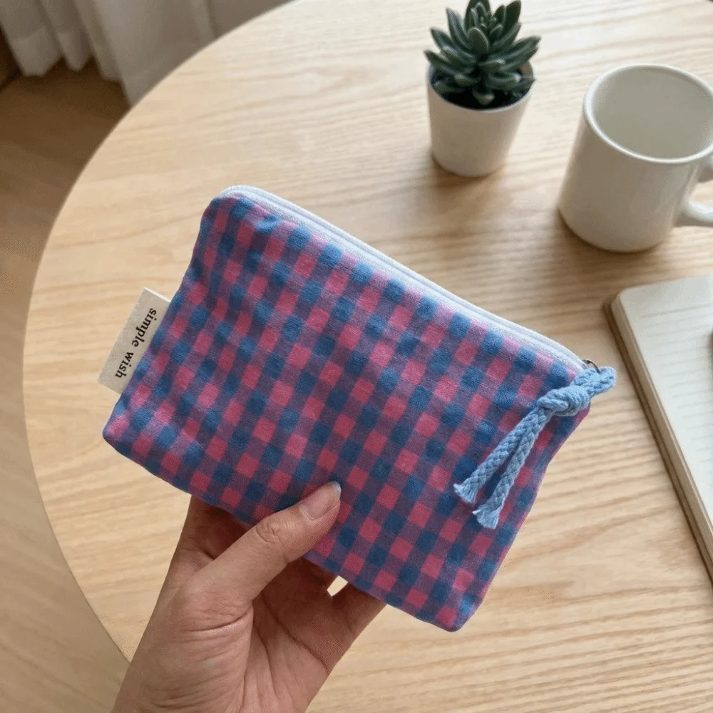 Clutch Bag Plaid Striped Makeup Bag Portable Large Capacity Cosmetics Organizer with Zipper Multi-functional Storage Bag Women