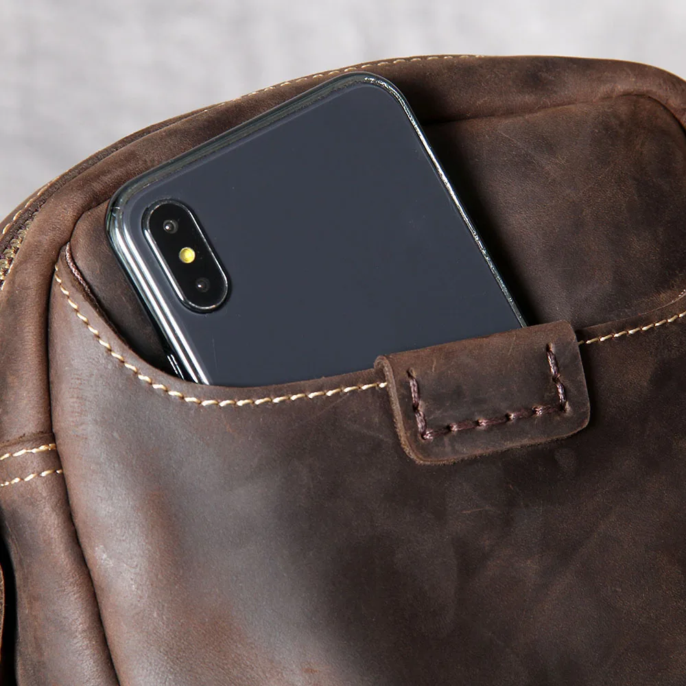 S.WORKER Vintage Echtleder Herren Umhängetaschen Crossbody-Taschen Crazy Horse Handgefertigte Mini-Tasche für Handy & Schlüssel – Detail 19