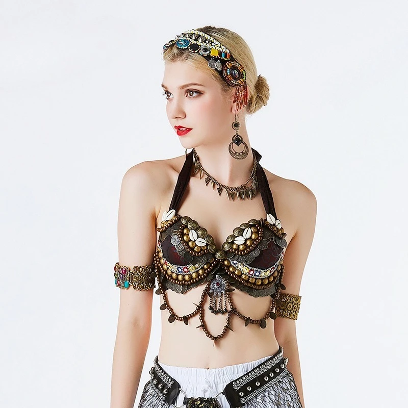 dostosowane biustonosze do tańca brzucha damskie etniczne kostiumy do tańca ATS biustonosze plemienne strój festiwalowy do tańca brzucha