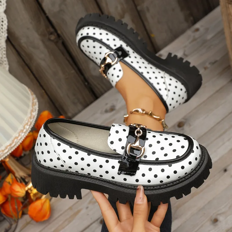 Women's Sneakers 2026 Fashion Polka Dot Thick Sole Loafers New Metal Decor Low Top Comfort Daily Women Shoes Zapatillas De Mujer